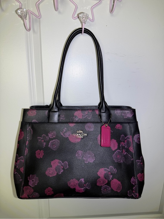 Coach Handbags - Coach CASEY TOTE Floral Print Black & Pink Tote Bag